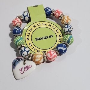 New Ella personalized Dolphin heart beaded stretch bracelet 6"